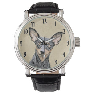 Miniature Pinscher-målning Söt original hundkonst Armbandsur
