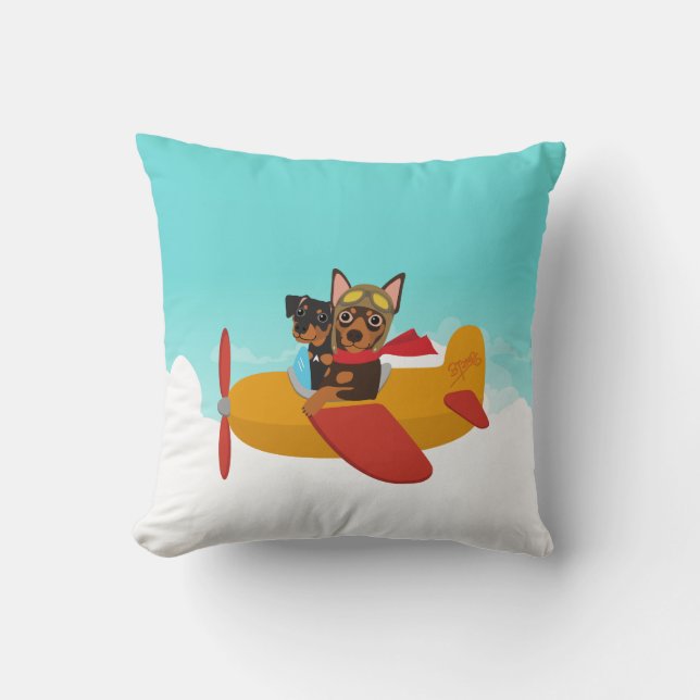 Miniature Pinscher Min Pin Pilot Flygplan Kudde (Framsida)