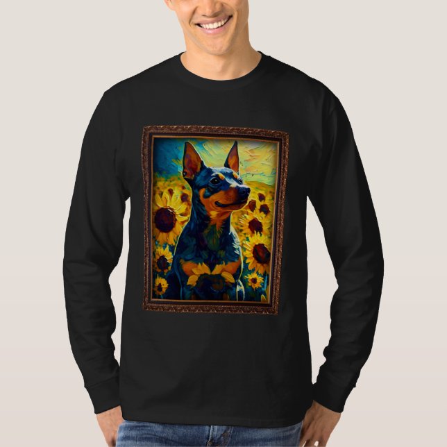 Miniature Pinscher Painting Sunflower Flower Mom W T Shirt (Framsida)