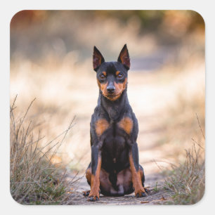 Miniature Pinscher sittande Fyrkantigt Klistermärke