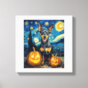 Miniature Pinscher Söt Hund Halloween Jack O Lante Canvastryck