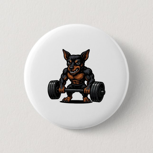 Miniature Pinscher Tyngdlyftning Bodybuilder Worko Knapp (Framsida)