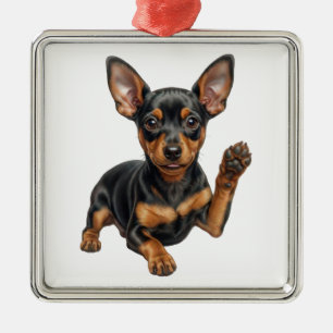 Miniature Pinscher Valp Min Pin Hund Pappa Mamma H Julgransprydnad Metall