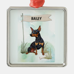 Miniature Pinscher Vattenfärg Personlig Hund Julgransprydnad Metall