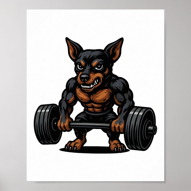 Miniature Pinscher Weightlifting Bodybuilder Worko Poster (Framsidan)