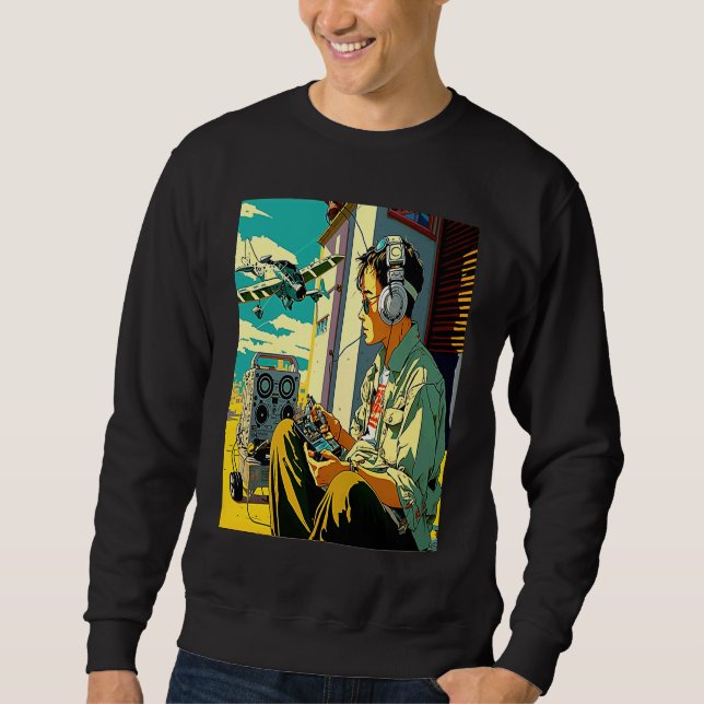 Miniature Plane  Cool Retro Radio Controlled Plane Lång Ärmad Tröja (Framsida)