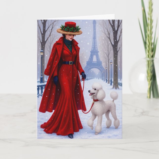 Miniature Poodle Holiday Card Helgkort (Framsida)