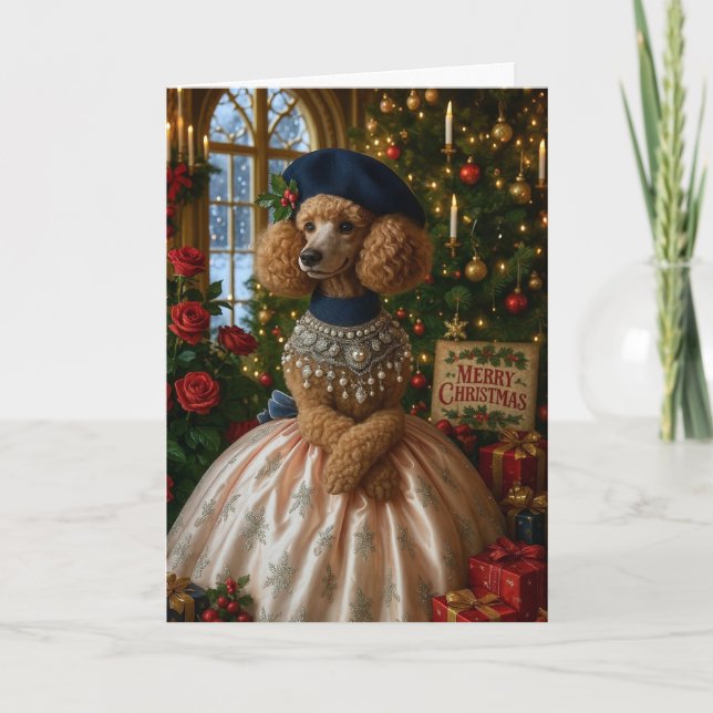 Miniature Poodle Holiday Card Helgkort (Framsida)