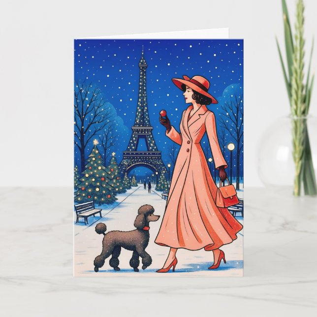 Miniature Poodle Holiday Card Helgkort (Framsida)