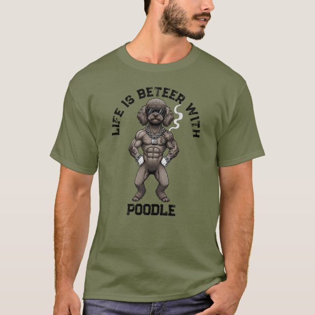 Miniature Poodle , muscular, tattooed, bodybuilder T Shirt (Framsida)