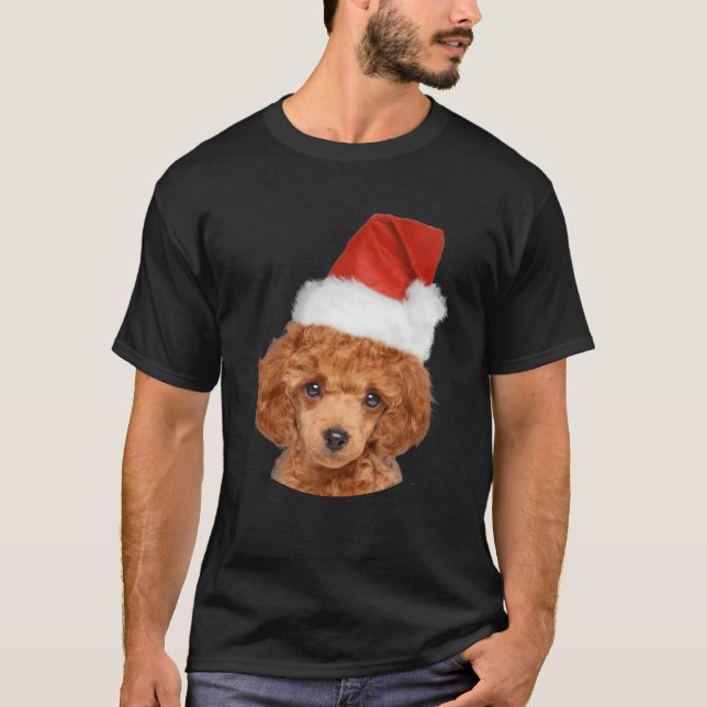 Miniature Pudel Santa Hat-Hundälskare för Christma T Shirt (Framsida)