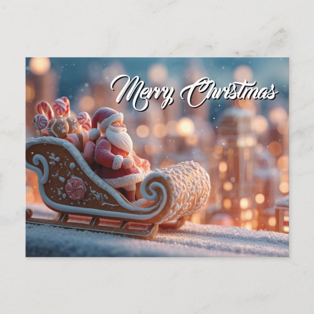 Miniature Santa in Gingerbröd Sleigh Helg Vykort (Framsida)