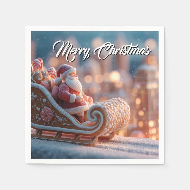 Miniature Santa in Gingerbröd Sleigh Pappersservett (Framsidan)