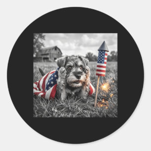 Miniature Schnauzer Amerikansk Amerikansk Flagga 2 Runt Klistermärke