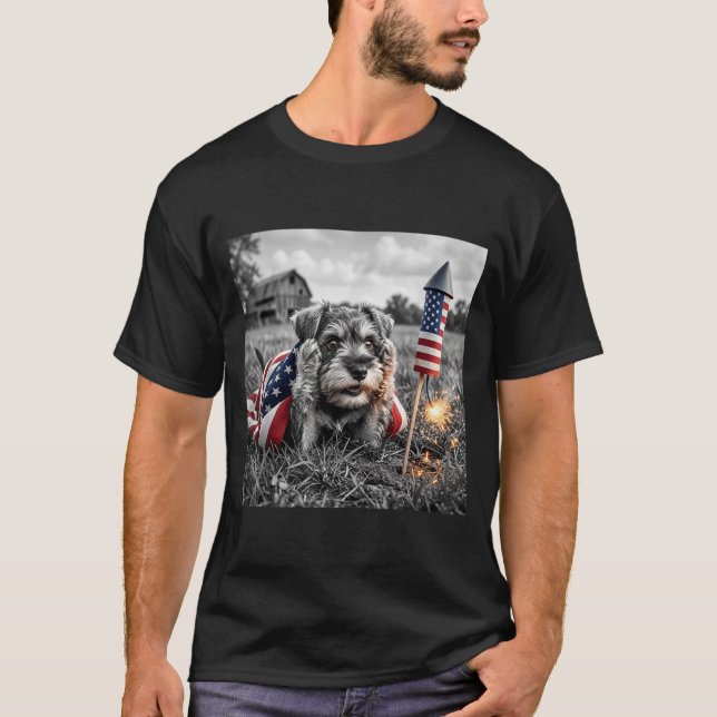 Miniature Schnauzer Amerikansk Amerikansk Flagga 2 T Shirt (Framsida)