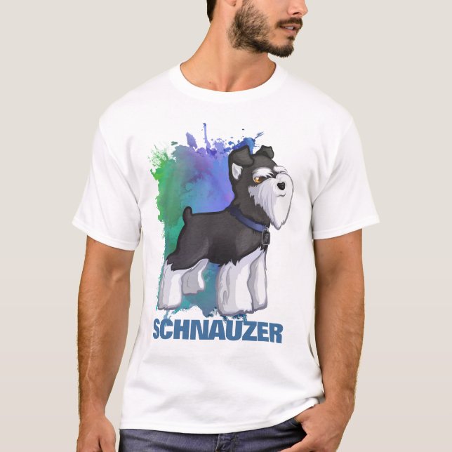 Miniature Schnauzer Black & Silver Puppy Hund T Shirt (Framsida)