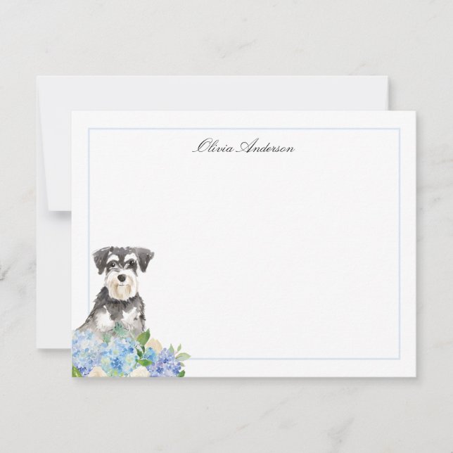 Miniature Schnauzer Blue Hydrangea Personlig Anteckningskort (Framsida)
