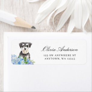 Miniature Schnauzer Blue Hydrangea Returadress Etikett