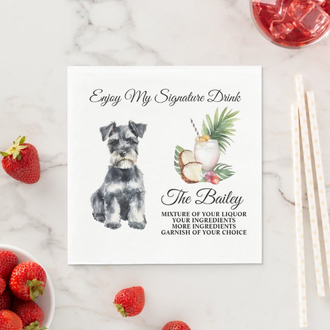 Miniature Schnauzer Bröllops Signaturdryck Servett (Insitu)