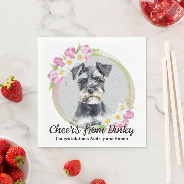 Miniature Schnauzer Bröllopsservetter Med Hund Fot Pappersservett (Insitu)