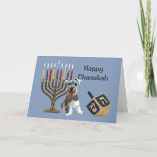 Miniature Schnauzer Chanukah Card Menorah Dreidel Helgkort