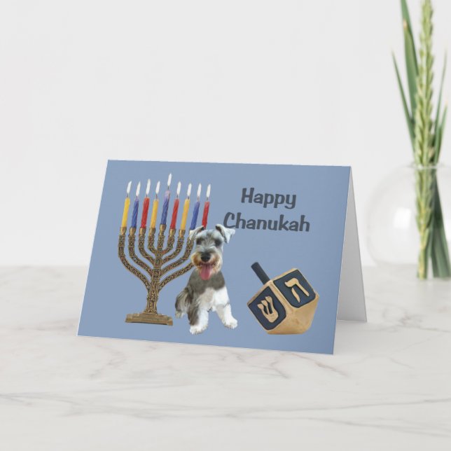 Miniature Schnauzer Chanukah Card Menorah Dreidel Helgkort (Framsida)