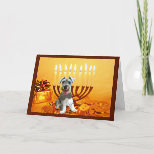Miniature Schnauzer Chanukah Card Menorah Helgkort