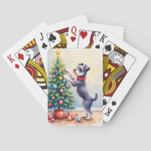 Miniature Schnauzer Dekorerar Julgran Hund Casinokort