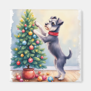 Miniature Schnauzer Dekorerar Julgran Hund Magnet