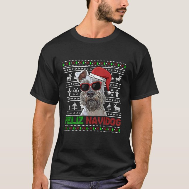 Miniature Schnauzer Dog Feliz Navidog Funny Christ T Shirt (Framsida)