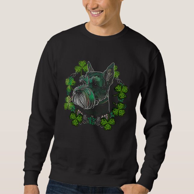 Miniature Schnauzer Dog Mandala Irish Shamrock St  Lång Ärmad Tröja (Framsida)
