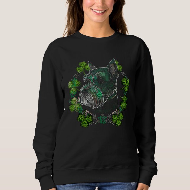 Miniature Schnauzer Dog Mandala Irish Shamrock St  T Shirt (Framsida)