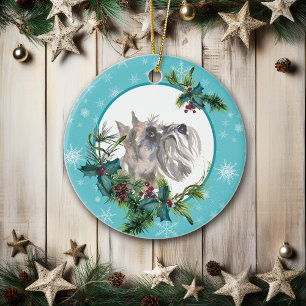Miniature Schnauzer Evergreen Blue Snowflake Julgransprydnad Keramik