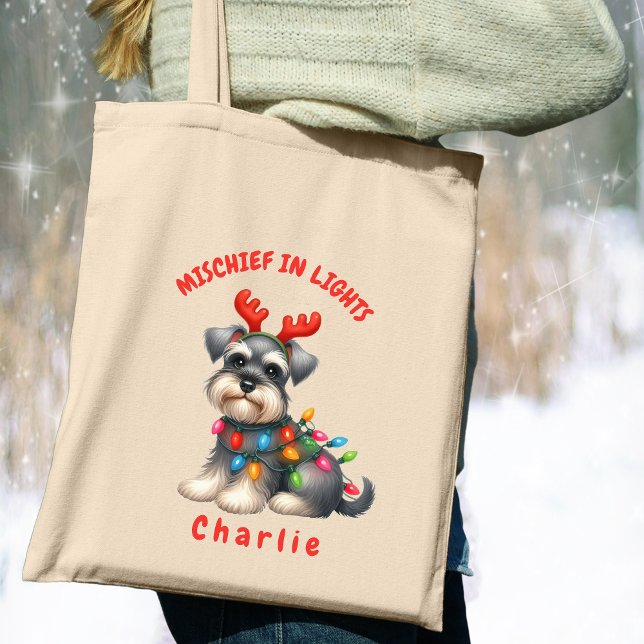 Miniature Schnauzer Festive Hund med flytande färg Tygkasse (Carry festive cheer with this custom fun Mini Schnauzer dog tote bag. A perfect gift for dog lovers.)