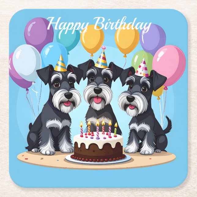 Miniature Schnauzer Födelsedagsfest Underlägg Papper Kvadrat (Framsidan)