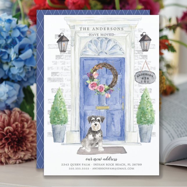 Miniature Schnauzer Front Door Flytta Announcement Inbjudningar (Skapare uppladdad)