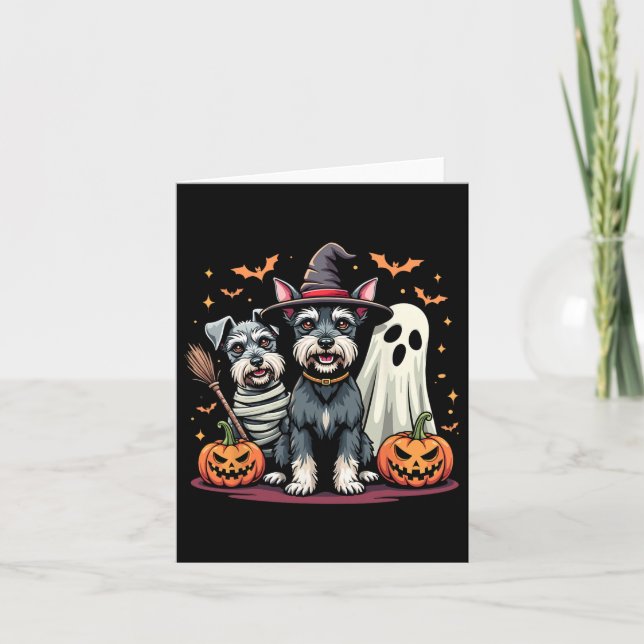 Miniature Schnauzer Halloween Costume Mummy Witch Kort (Framsida)