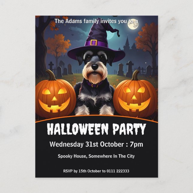 Miniature Schnauzer Halloween fest Inbjudan Vykort (Framsida)