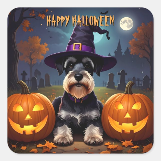 Miniature Schnauzer Halloween Fyrkantigt Klistermärke (Framsida)