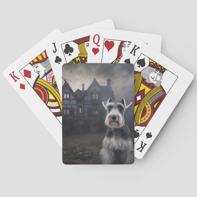 Miniature Schnauzer Halloween Scary Casinokort (Baksidan)