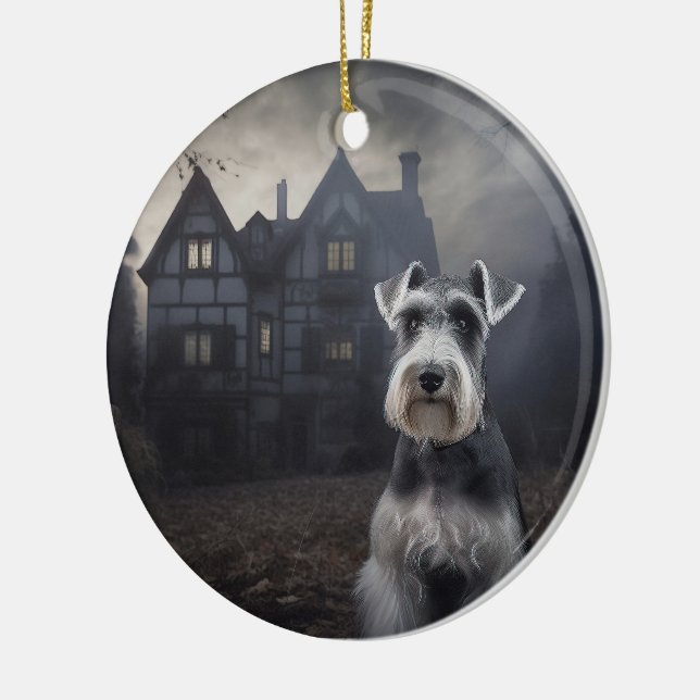 Miniature Schnauzer Halloween Scary Julgransprydnad Keramik (Vänster)