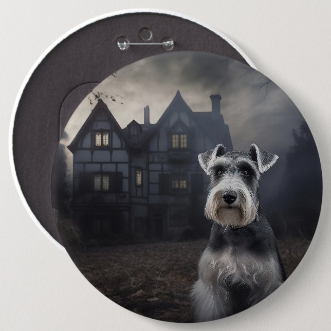 Miniature Schnauzer Halloween Scary Knapp (Framsida & baksida)