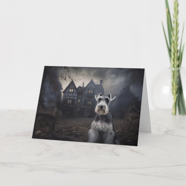 Miniature Schnauzer Halloween Scary Kort (Framsida)