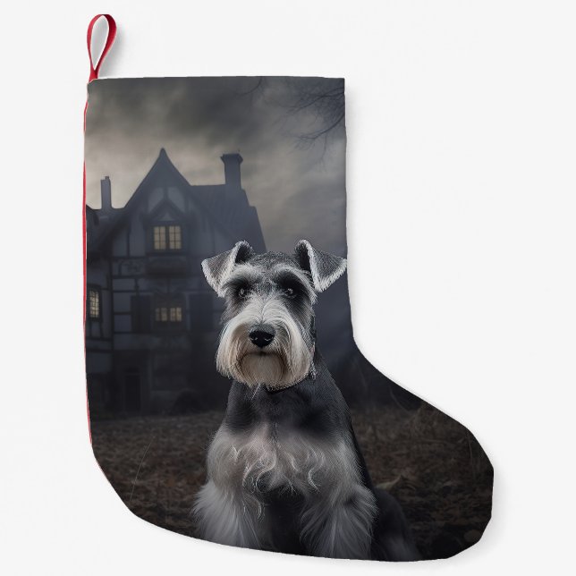 Miniature Schnauzer Halloween Scary Liten Julstrumpa (Framsidan)