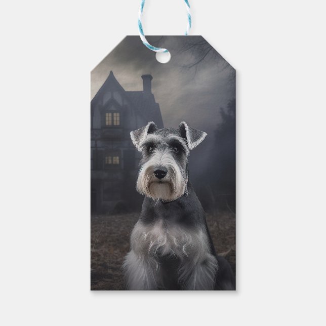 Miniature Schnauzer Halloween Scary Presentetikett (Framsidan)