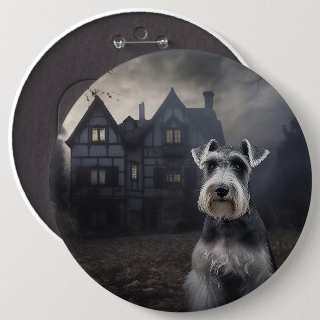 Miniature Schnauzer Halloween Skräck Knapp (Framsida & baksida)