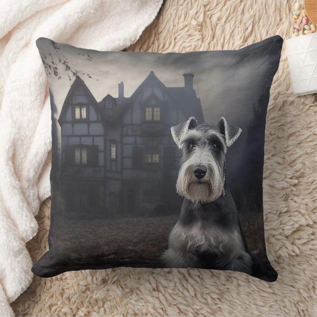 Miniature Schnauzer Halloween Skräck Kudde (Filt)