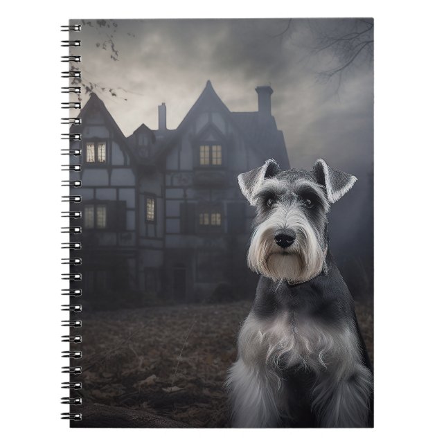 Miniature Schnauzer Halloween Skräckinjagande Anteckningsbok (Framsidan)