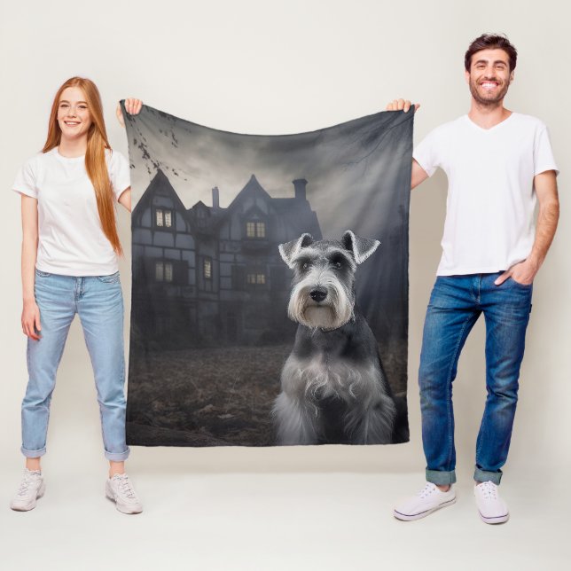 Miniature Schnauzer Halloween Skräckinjagande Fleecefilt (På plats)