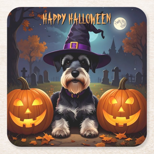 Miniature Schnauzer Halloween Underlägg Papper Kvadrat (Framsidan)